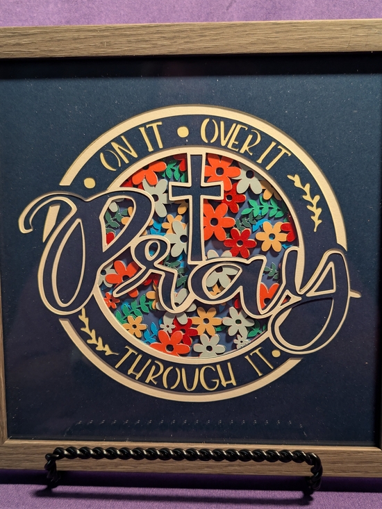 Hand Crafted Other - Hand Crafted Navy and Multicolor "Pray" Layered Mixed Media Wall Art